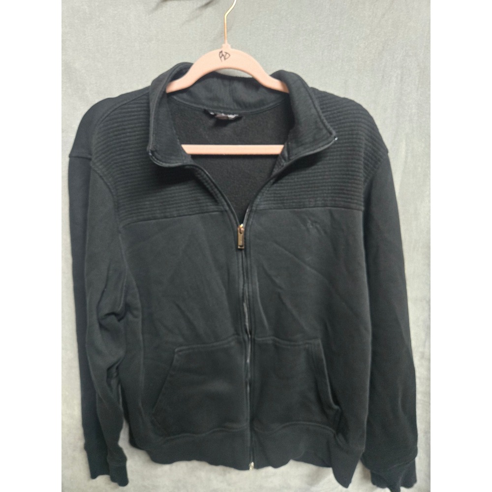 Michael Kors Mens XL Black Full Zip Mock Neck Ribbed Shoulder Fleece Sweatshirt